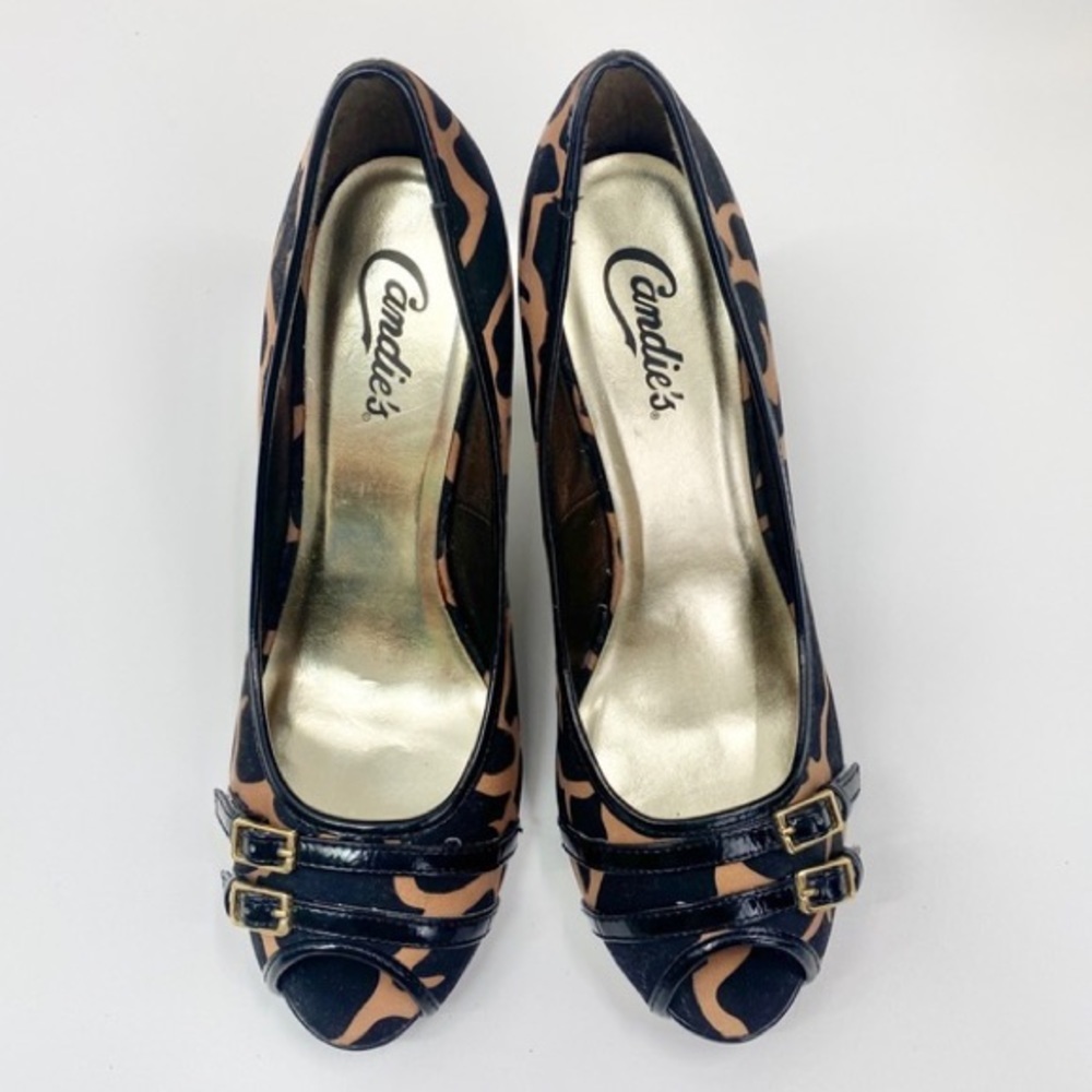 Candie's Drue Giraffe Print Satin Peep Toe, Size 8M‎